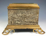 Antique Thick Beveled Top French Jewelry Casket, 19th Century Hunt Scenes, Big