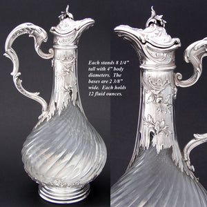 Rare Antique French Sterling Silver Solitaire Size Claret Jug PAIR, Louis XVI or Rococo