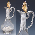 Rare Antique French Sterling Silver Solitaire Size Claret Jug PAIR, Louis XVI or Rococo