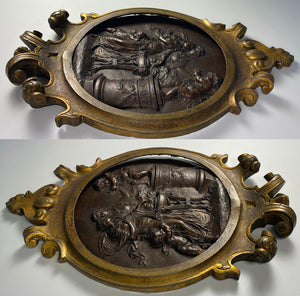Rare Antique Bas Relief Sculpture Roundel Plaque in Heavy Bronze Frame, CLODION (1738-1814)