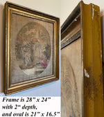 Antique French Silk Embroidery in c.1820 Frame, 28" x 24" Silk work: Baby Moses in the Bulrushes, River Nile