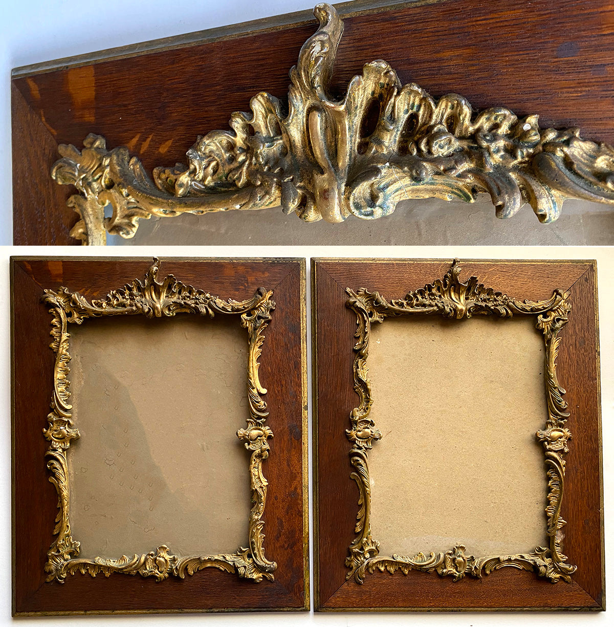 Pair of Antique French Oak & Heavy Gesso, Gold Frames, Napoleon III, 22.5" x 18.5"