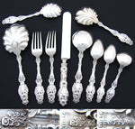 Antique Whiting "Lily" American Sterling Silver 47 pc Service for 6, 5 Serving Pieces, Art Nouveau