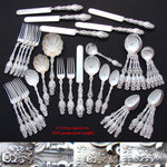 Antique Whiting "Lily" American Sterling Silver 47 pc Service for 6, 5 Serving Pieces, Art Nouveau