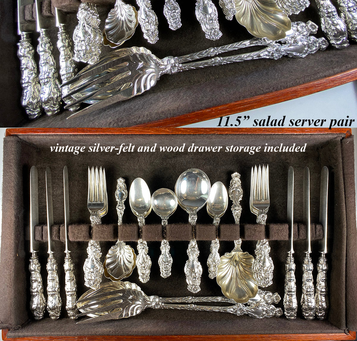 Antique Whiting "Lily" American Sterling Silver 47 pc Service for 6, 5 Serving Pieces, Art Nouveau