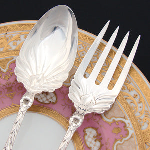 Stunning Antique c.1902-24 Whiting Lily Pattern Sterling Silver 11.5" Salad Serving Implement Pair, Art Nouveau