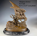 Antique French Animalier Bronze Sculpture, Marble Plinth, Signed J. Moigniez (1835-1894)
