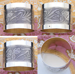 Antique French Sterling Silver Napkin Ring, Floral Decoration, Interlaced Monogram