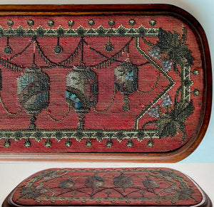 Antique Victorian Beadwork Needlepoint Tea Tray, Glass Bead, 20.25" x 10.5"