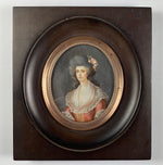 Antique French Portrait Miniature, Louis XVI Courtier, Lady in Wig and Wood Frame