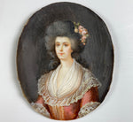 Antique French Portrait Miniature, Louis XVI Courtier, Lady in Wig and Wood Frame