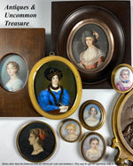 Antique French Portrait Miniature, Louis XVI Courtier, Lady in Wig and Wood Frame