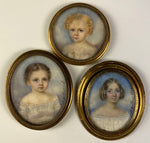 Antique Signed by Artist, c.1849 French Portrait Miniature Family of 3, Mother in 18k Gold, 2 Children