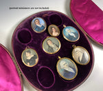 Antique c.1840 Portrait Miniature Display Case, Silk, Leather over Wood, 13" x 10.5", holds 9