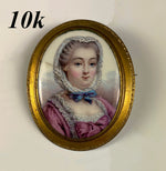 Antique 10k Gold Brooch, Portrait Miniature in French Kiln-fired Enamel, MOP Back, in Box