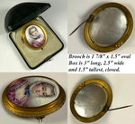 Antique 10k Gold Brooch, Portrait Miniature in French Kiln-fired Enamel, MOP Back, in Box