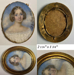 Antique Signed by Artist, c.1849 French Portrait Miniature Family of 3, Mother in 18k Gold, 2 Children