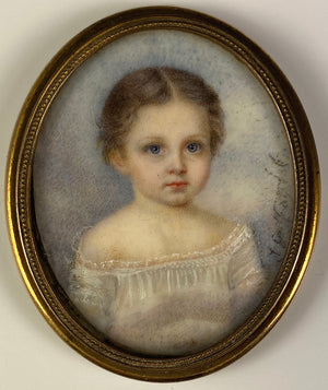 Antique Signed by Artist, c.1849 French Portrait Miniature Family of 3, Mother in 18k Gold, 2 Children