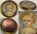 Antique Signed by Artist, c.1849 French Portrait Miniature Family of 3, Mother in 18k Gold, 2 Children