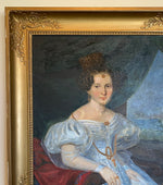 Antique French Empire Frame 33" x 28.5" with Oil Painting Portrait of a Lady, extra Pastel Sketch on Back