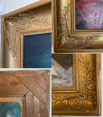 Antique French Empire Frame 33" x 28.5" with Oil Painting Portrait of a Lady, extra Pastel Sketch on Back