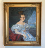 Antique French Empire Frame 33" x 28.5" with Oil Painting Portrait of a Lady, extra Pastel Sketch on Back