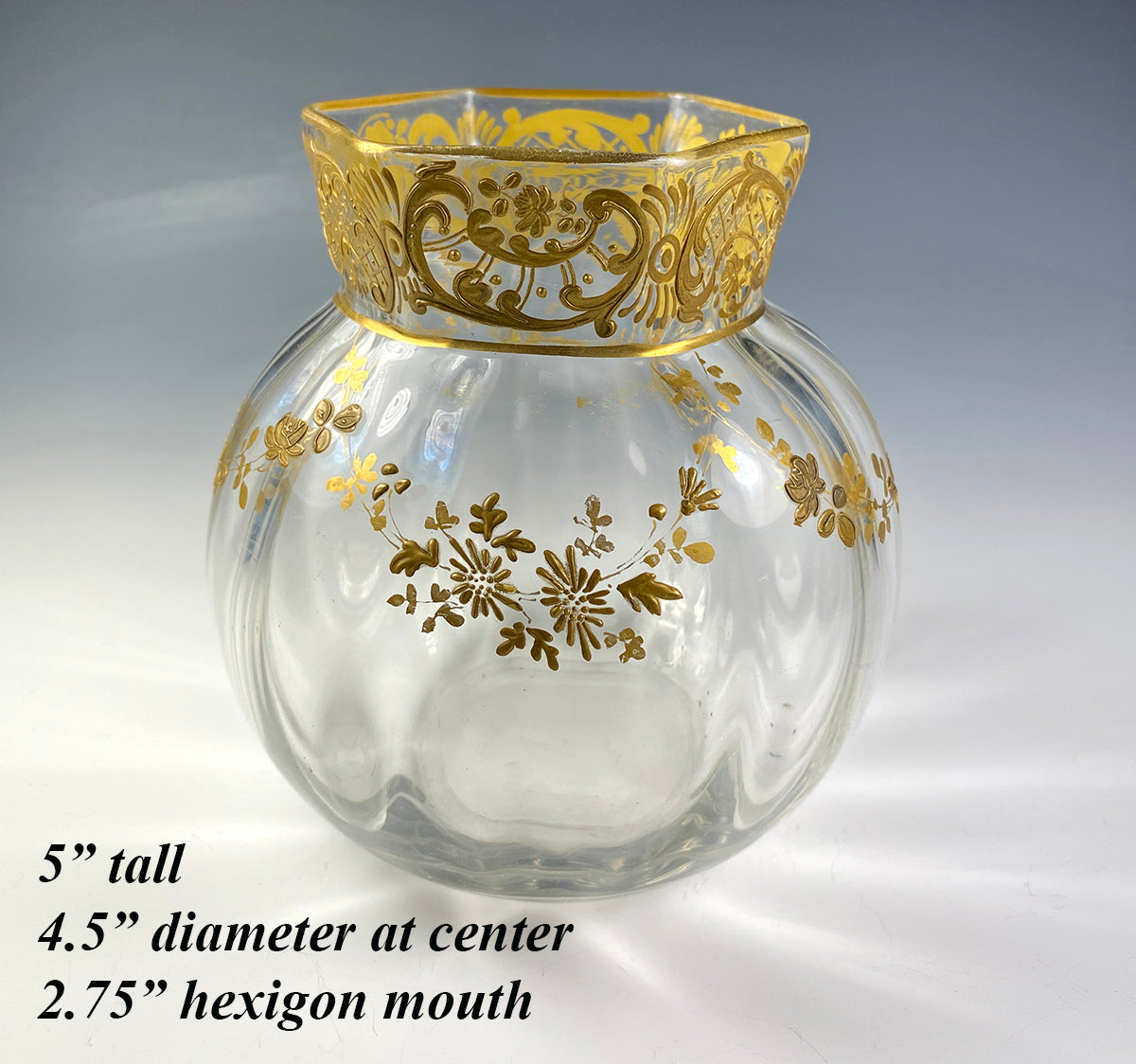 Antique French Baccarat or St. Louis Rose Bowl, Vase, Opulent Raised Gold Enamel Glass