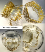 Antique French Baccarat or St. Louis Rose Bowl, Vase, Opulent Raised Gold Enamel Glass