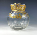 Antique French Baccarat or St. Louis Rose Bowl, Vase, Opulent Raised Gold Enamel Glass