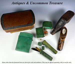 Antique c1700s Georgian Shagreen Etui with Medical Lancet Set, a Tortoise Shell Pair