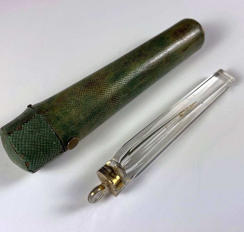 Antique c.1750-1800 Shagreen Etui, French Crystal Scent Flask, Flacon, Perfume Vial