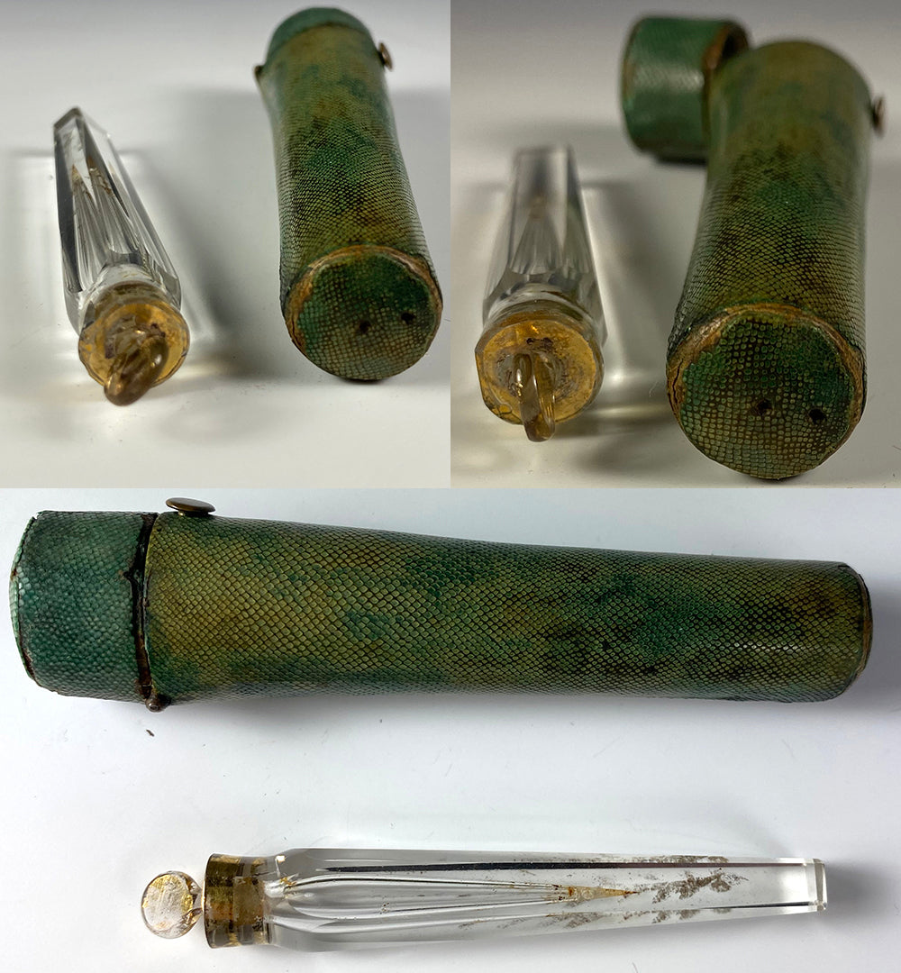 Antique c.1750-1800 Shagreen Etui, French Crystal Scent Flask, Flacon, Perfume Vial