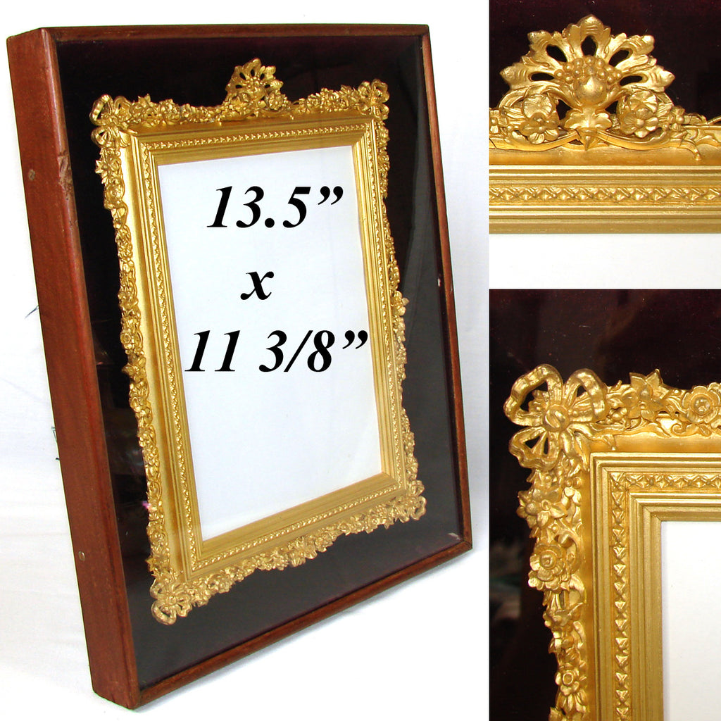 Antique Victorian 13.5" Shadow Box Style Picture Frame, Exquisite Gilded Inner Frame