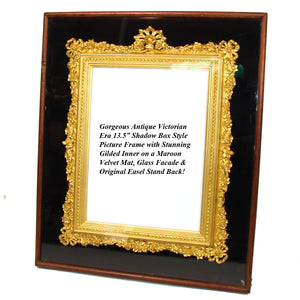 Antique Victorian 13.5" Shadow Box Style Picture Frame, Exquisite Gilded Inner Frame