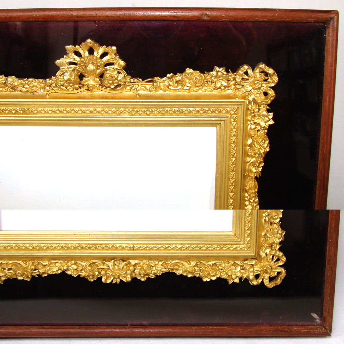 Antique Victorian 13.5" Shadow Box Style Picture Frame, Exquisite Gilded Inner Frame