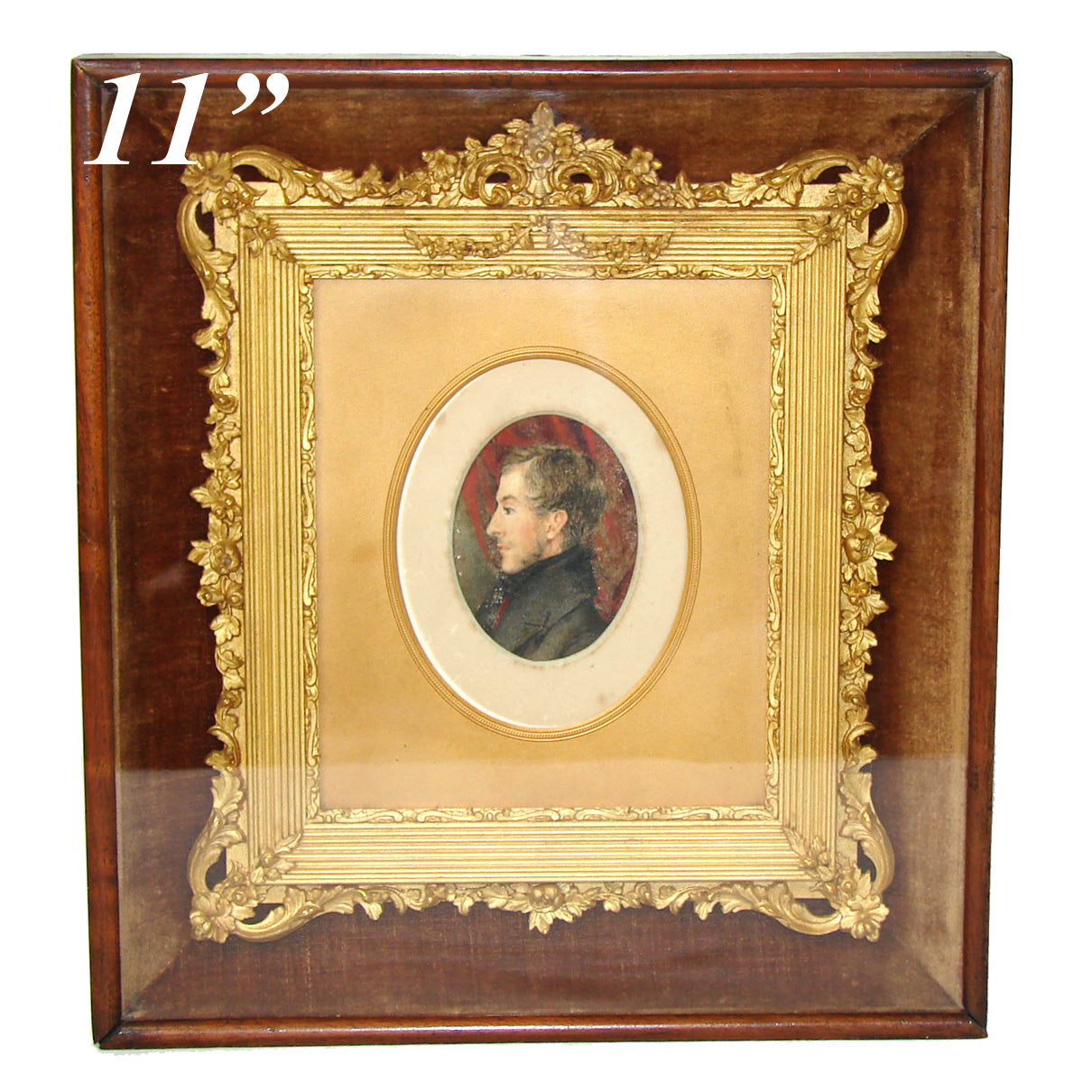 Antique Victorian Shadow Box Style 11.25" Picture Frame, Gilt Gesso, Profile Portrait Miniature