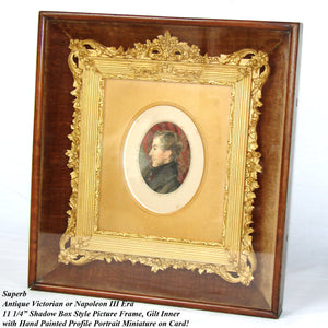 Antique Victorian Shadow Box Style 11.25" Picture Frame, Gilt Gesso, Profile Portrait Miniature