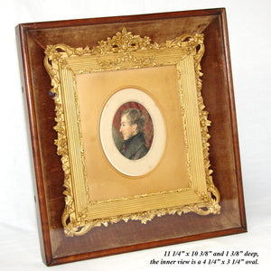 Antique Victorian Shadow Box Style 11.25" Picture Frame, Gilt Gesso, Profile Portrait Miniature