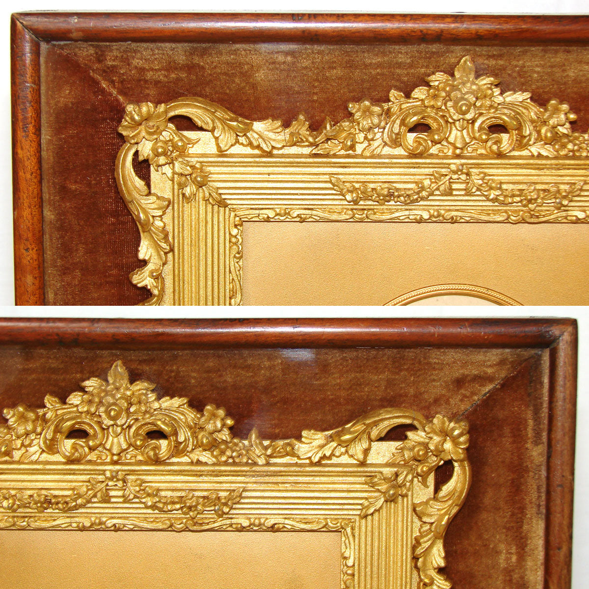 Antique Victorian Shadow Box Style 11.25" Picture Frame, Gilt Gesso, Profile Portrait Miniature