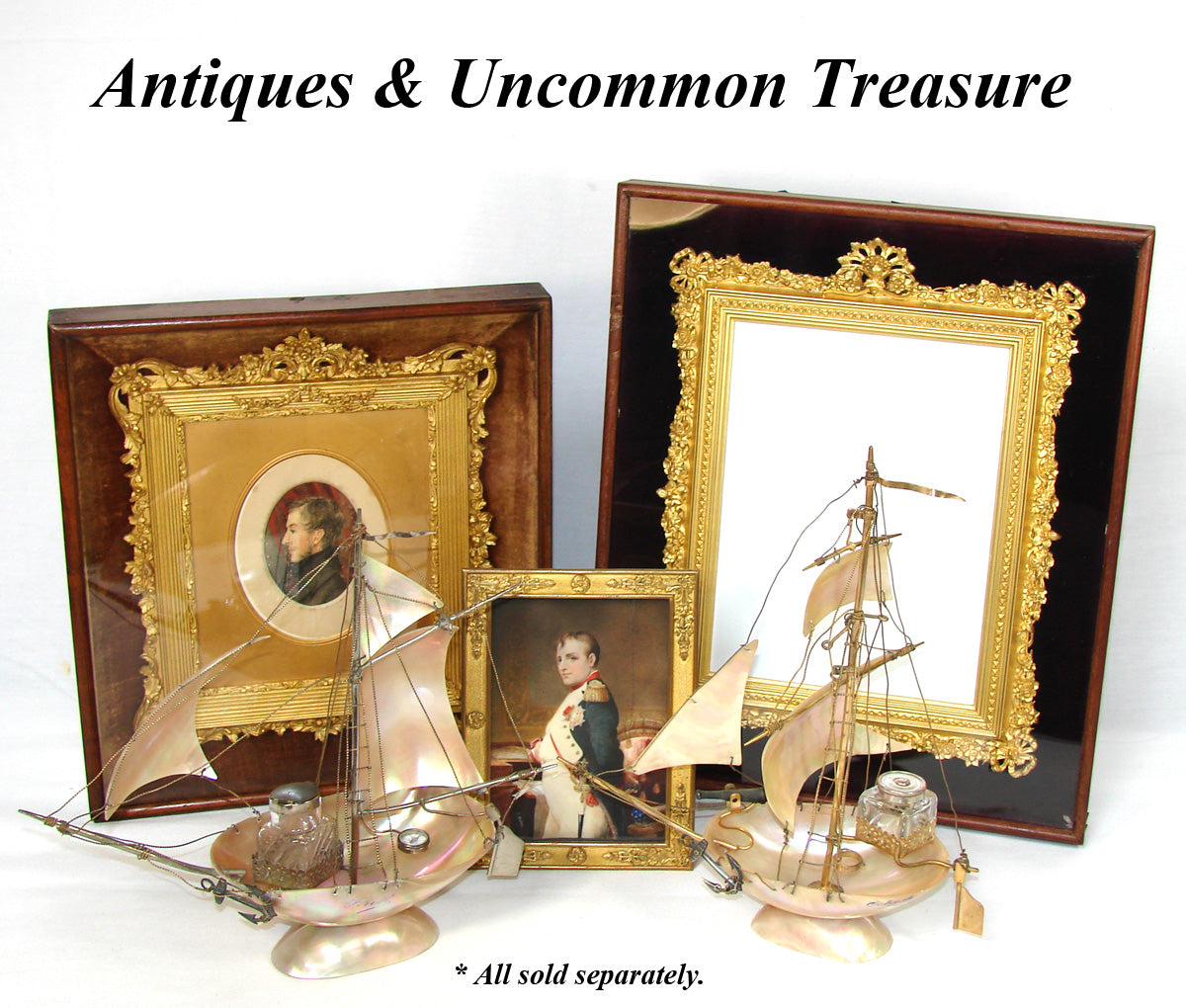 Antique Victorian Shadow Box Style 11.25" Picture Frame, Gilt Gesso, Profile Portrait Miniature