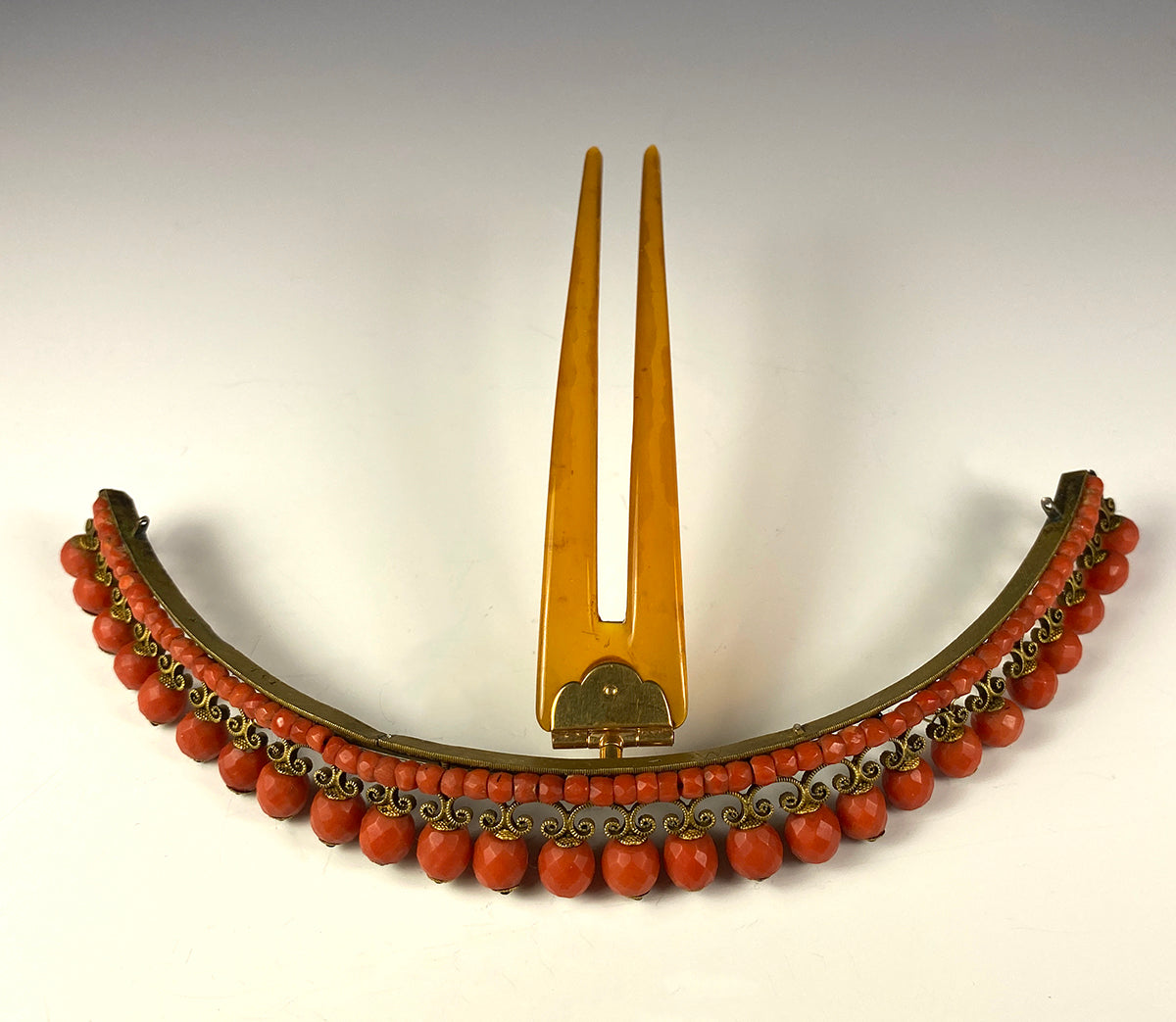 Antique French Empire Tiara in Red Coral with Swivel Comb to Set into Hair in Any Angle
