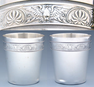 Antique French Sterling Silver Mint Julep Cup, Tumbler or Timbale, "Denise", Eagle Figural Bands