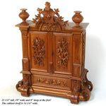 Antique Black Forest Carved 23.25" Table Cabinet, Box or Chest, Torch, Quiver & Arrow Accents