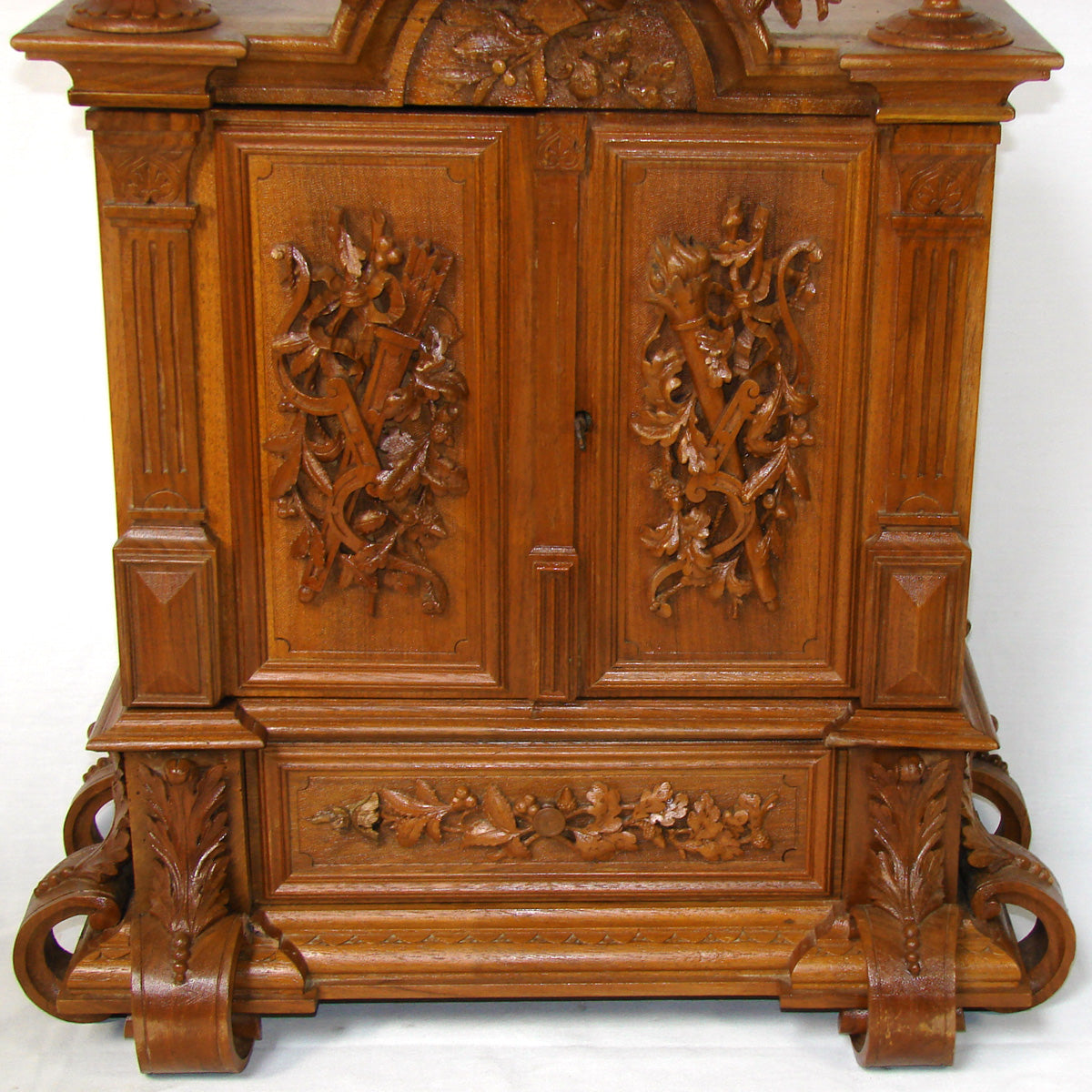 Antique Black Forest Carved 23.25" Table Cabinet, Box or Chest, Torch, Quiver & Arrow Accents