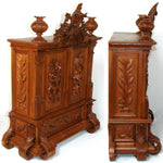 Antique Black Forest Carved 23.25" Table Cabinet, Box or Chest, Torch, Quiver & Arrow Accents