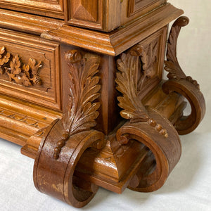 Antique Black Forest Carved 23.25" Table Cabinet, Box or Chest, Torch, Quiver & Arrow Accents