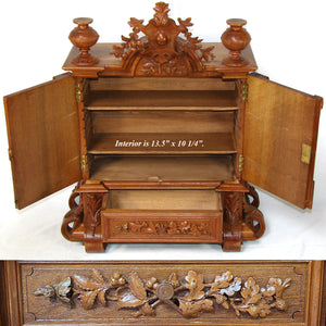 Antique Black Forest Carved 23.25" Table Cabinet, Box or Chest, Torch, Quiver & Arrow Accents