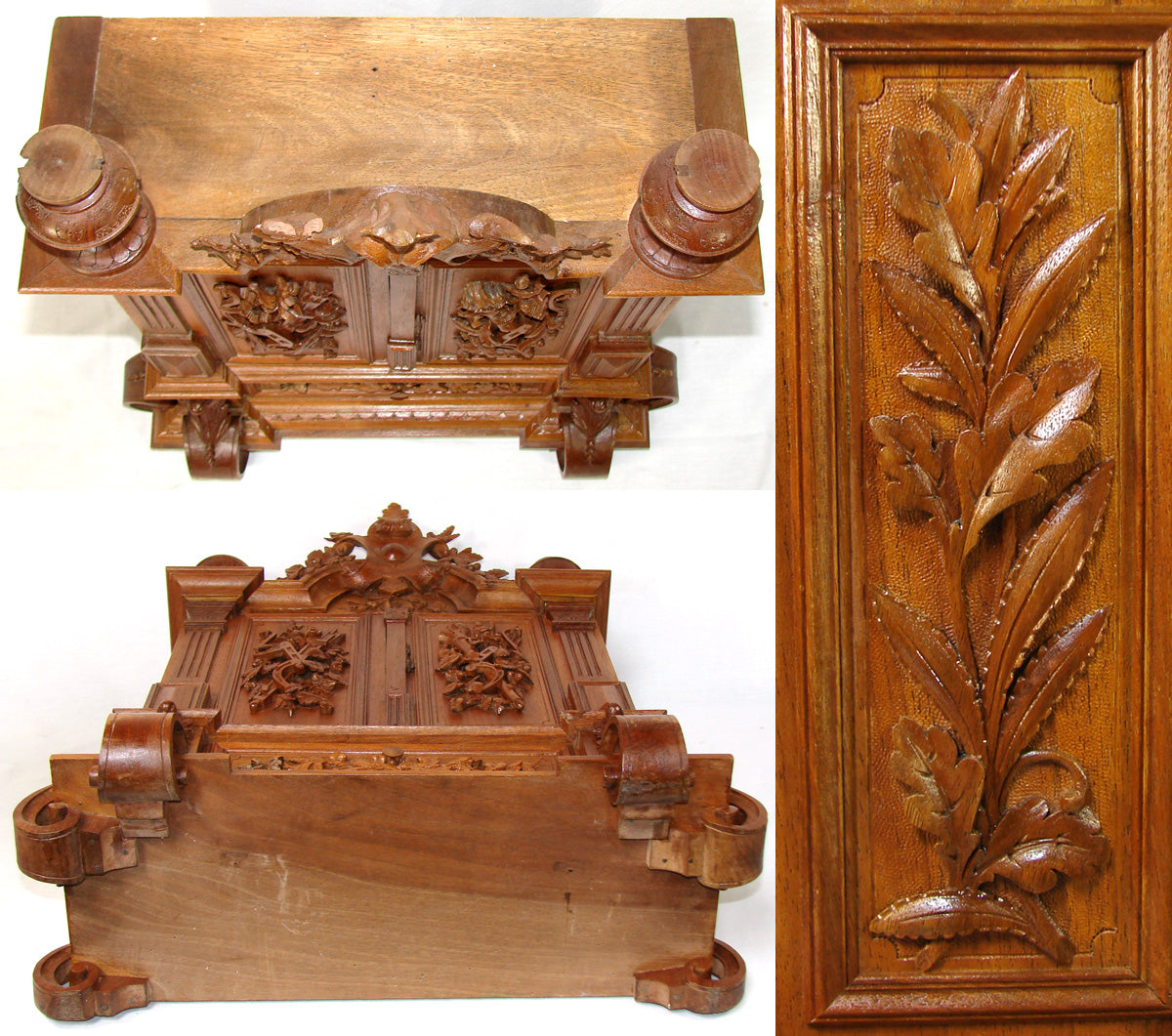 Antique Black Forest Carved 23.25" Table Cabinet, Box or Chest, Torch, Quiver & Arrow Accents