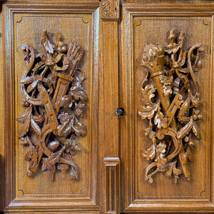 Antique Black Forest Carved 23.25" Table Cabinet, Box or Chest, Torch, Quiver & Arrow Accents