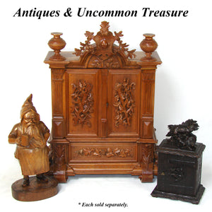 Antique Black Forest Carved 23.25" Table Cabinet, Box or Chest, Torch, Quiver & Arrow Accents